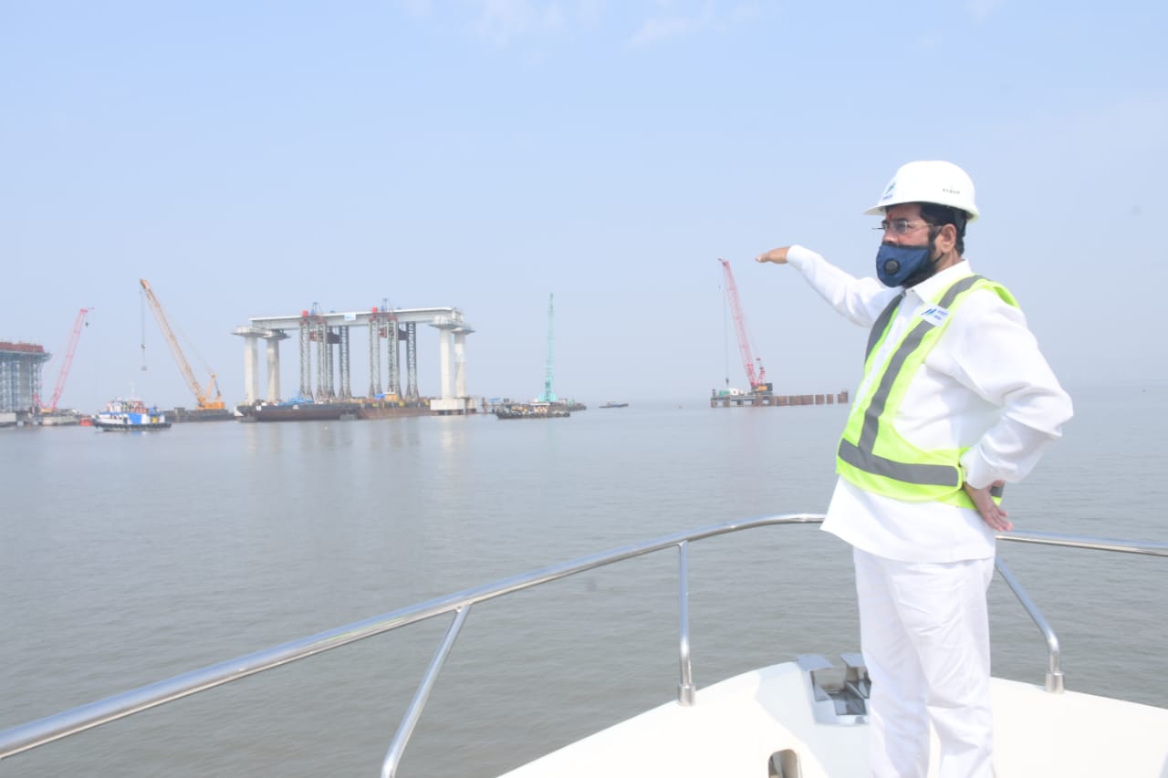 Minister Eknath Shinde Visited Sewri-Nhava Sheva Sea link Project Mumbai