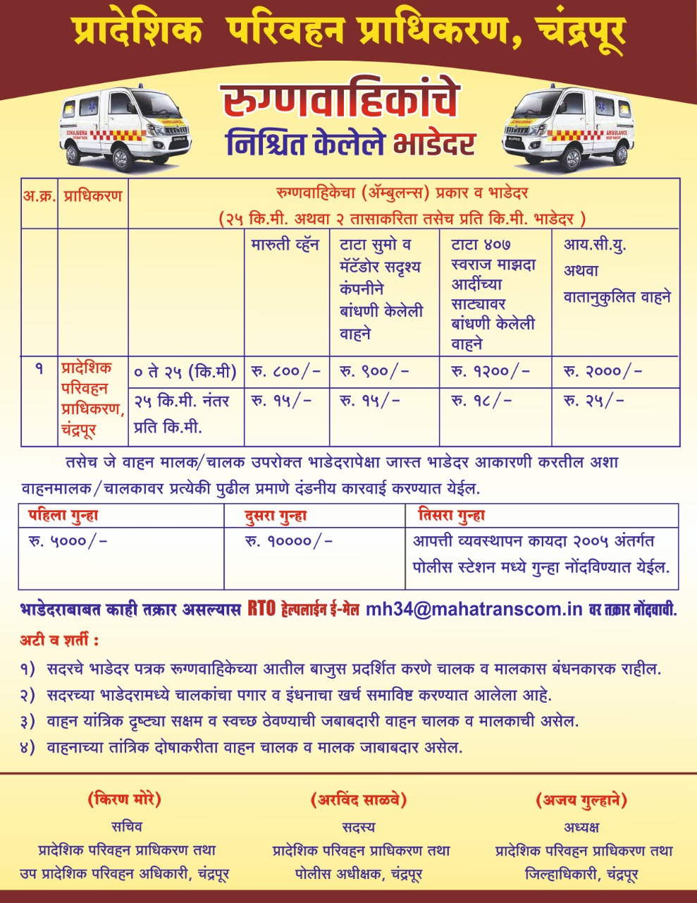 Fares fixed by the Department of Transportation for ambulances mumbai