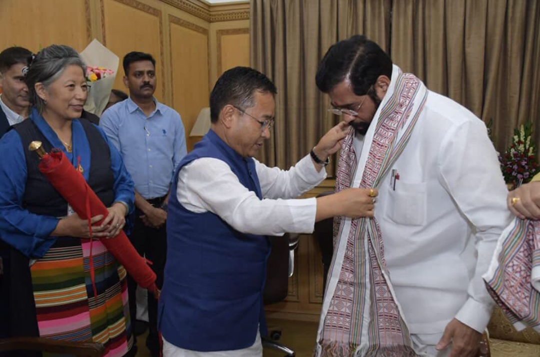 Honoring Sikkim Chief Minister Prem Singh Tamang with dupatta