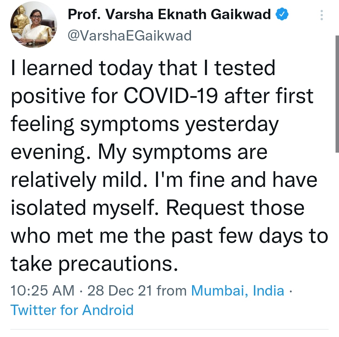 Varsha Gaikwad tweeted