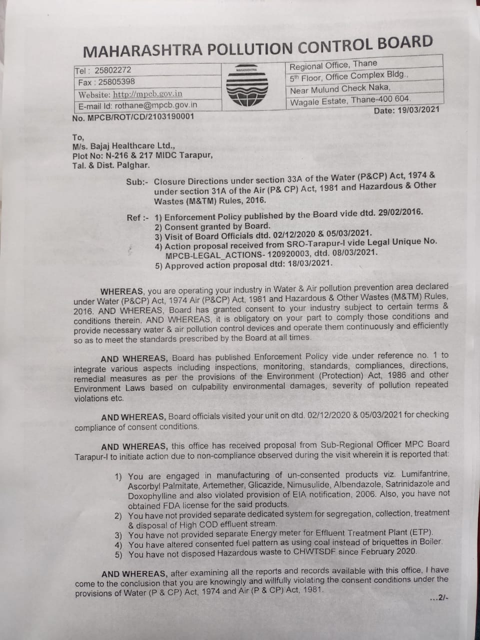 Copy of Maharashtra Pollution Control Board Order