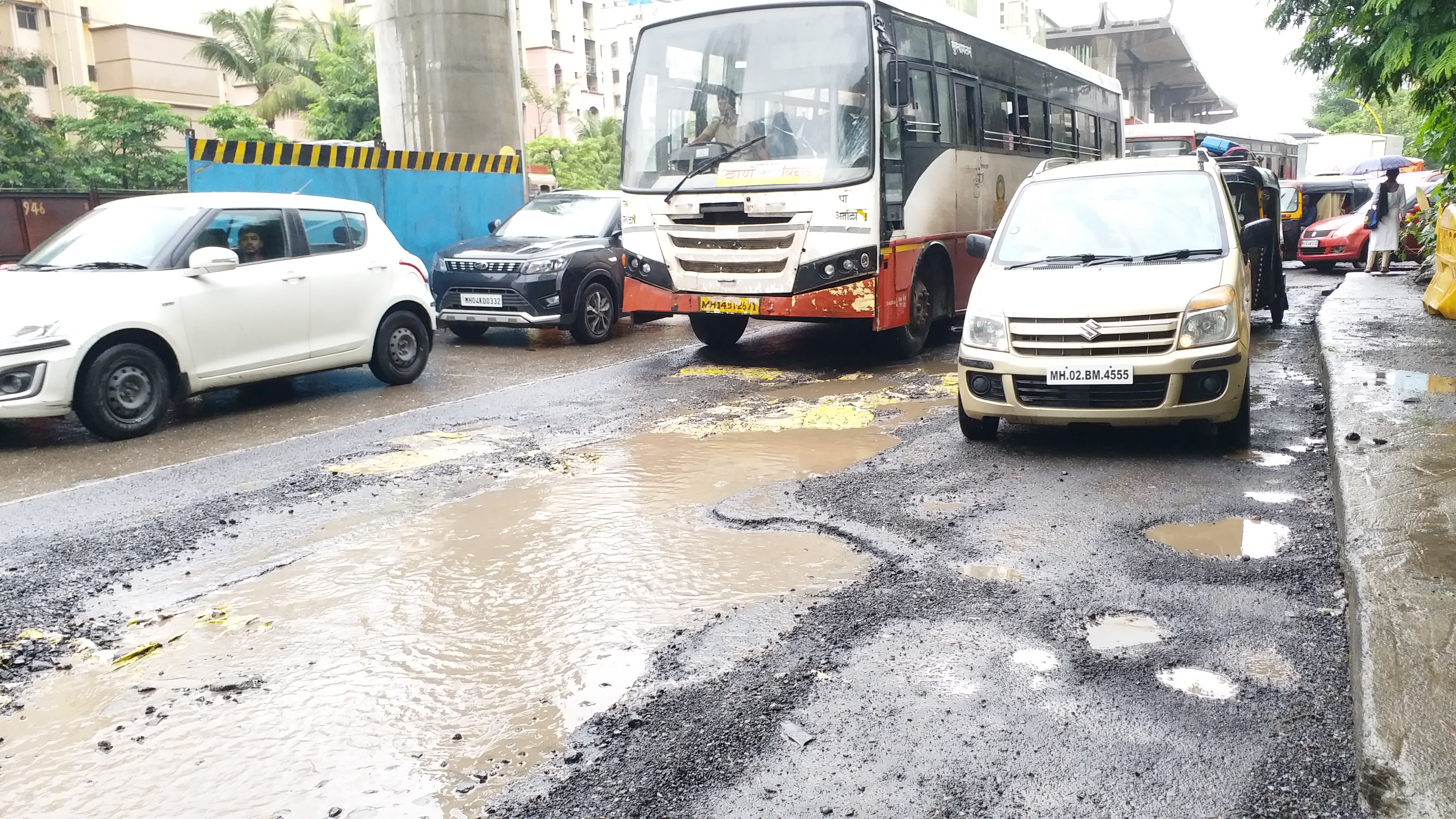 Large potholes on Thane road