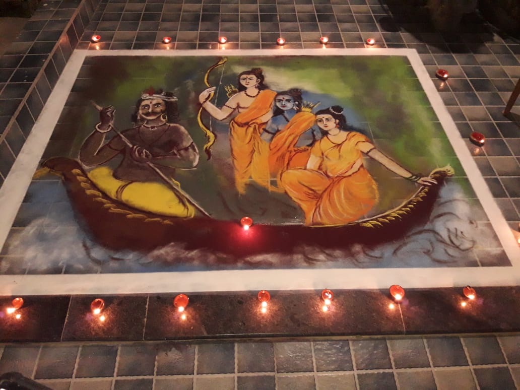 Old age person sketch rangoli for Ramnavami in Wardha