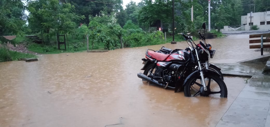 Bike immersed in rain