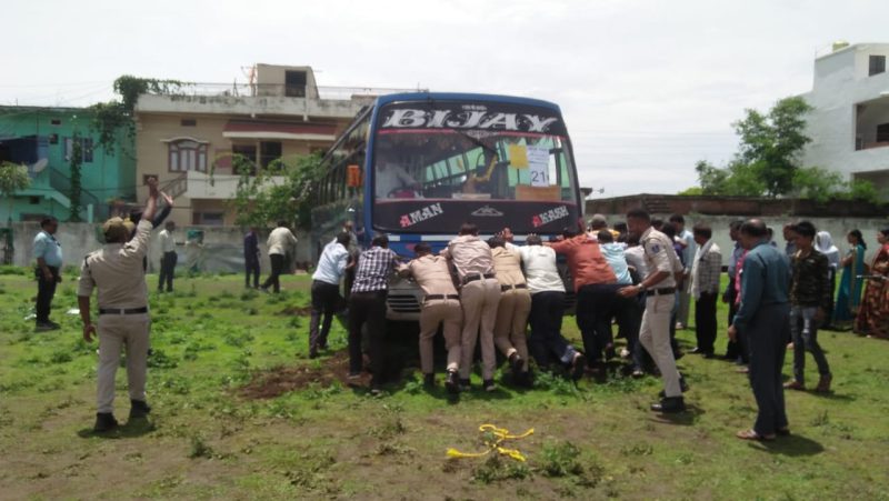 Election vehicles stuck in heavy mud