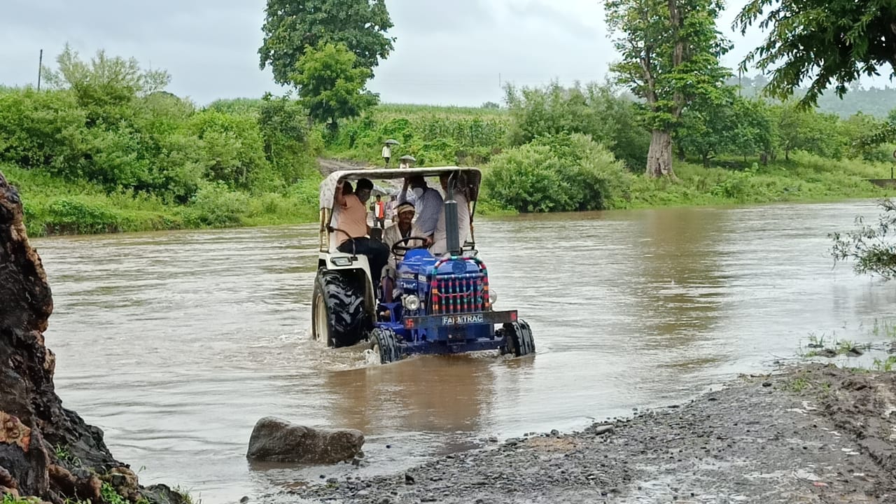 Regional MLA reached village crossing the swollen river by tractor