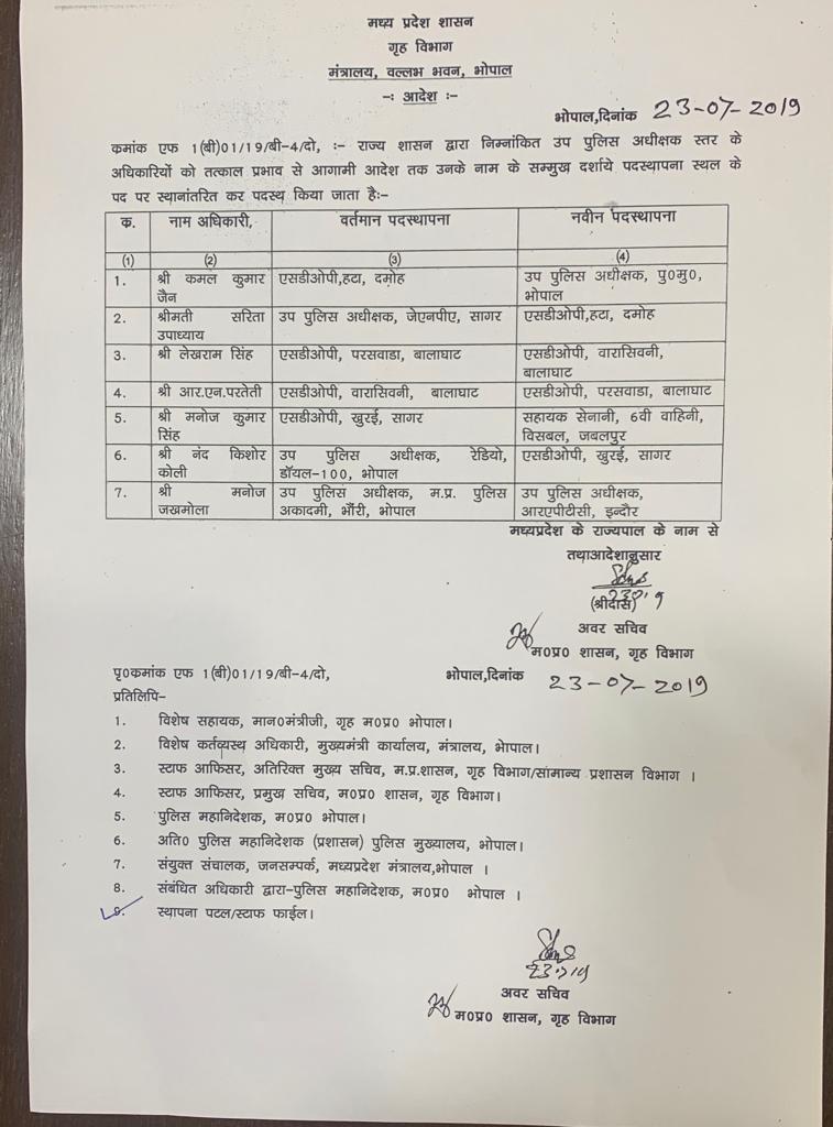 MP में फिर हुए प्रशासनिक अधिकारियों के तबादले