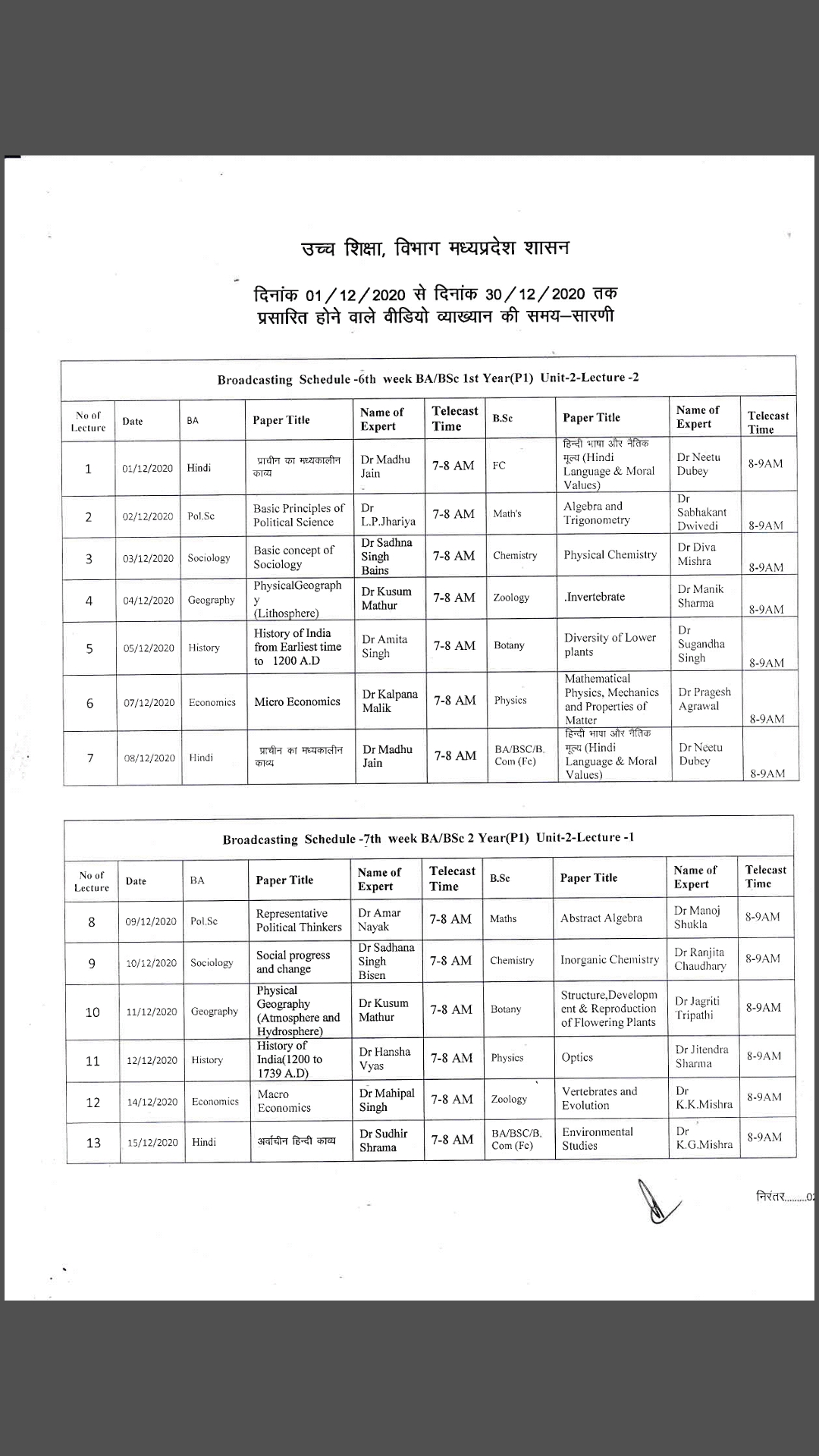 Time table