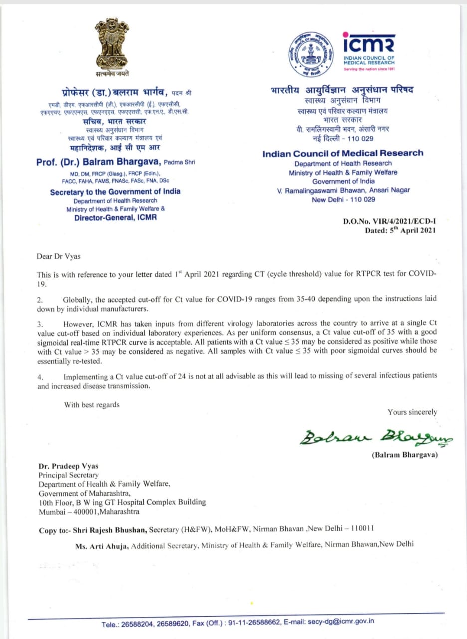 letter written to ICMR