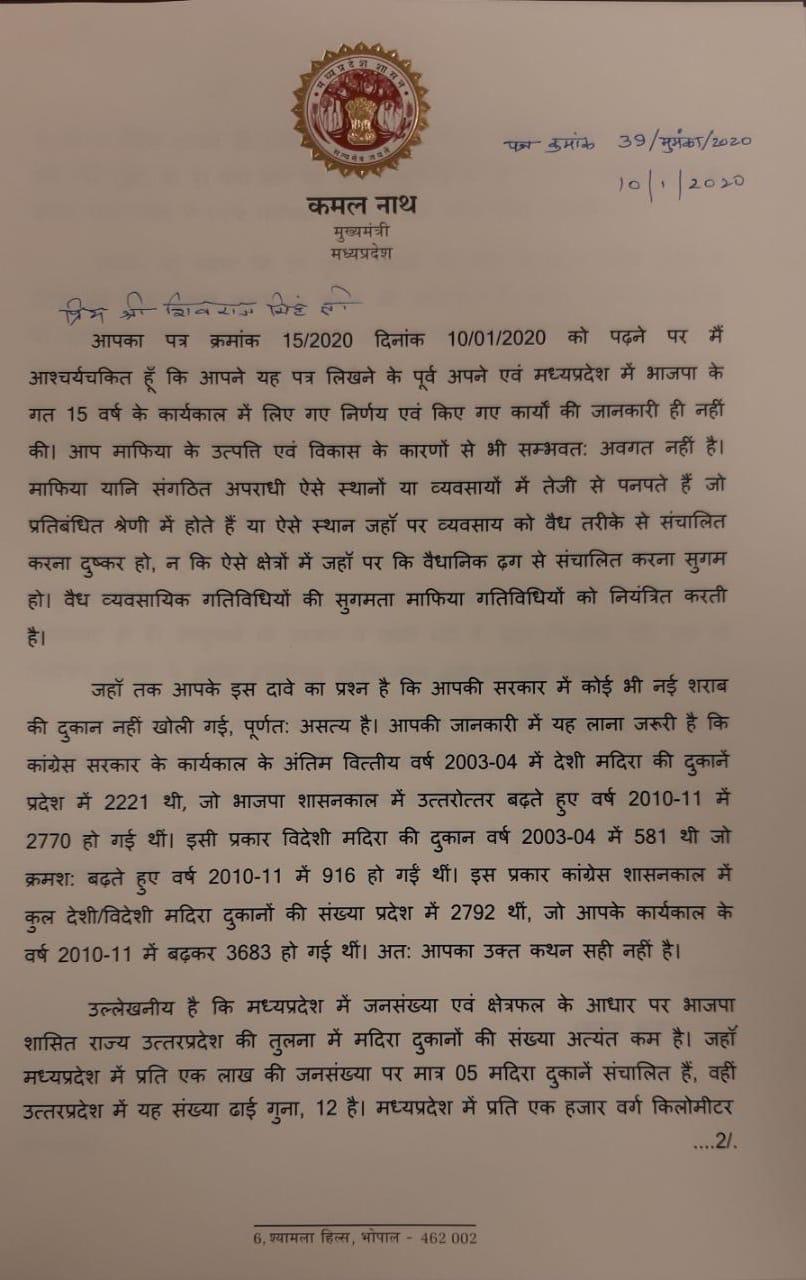 CM Kamanlath wrote a letter to Shivraj Singh Chauhan and responded to the alcohol policy