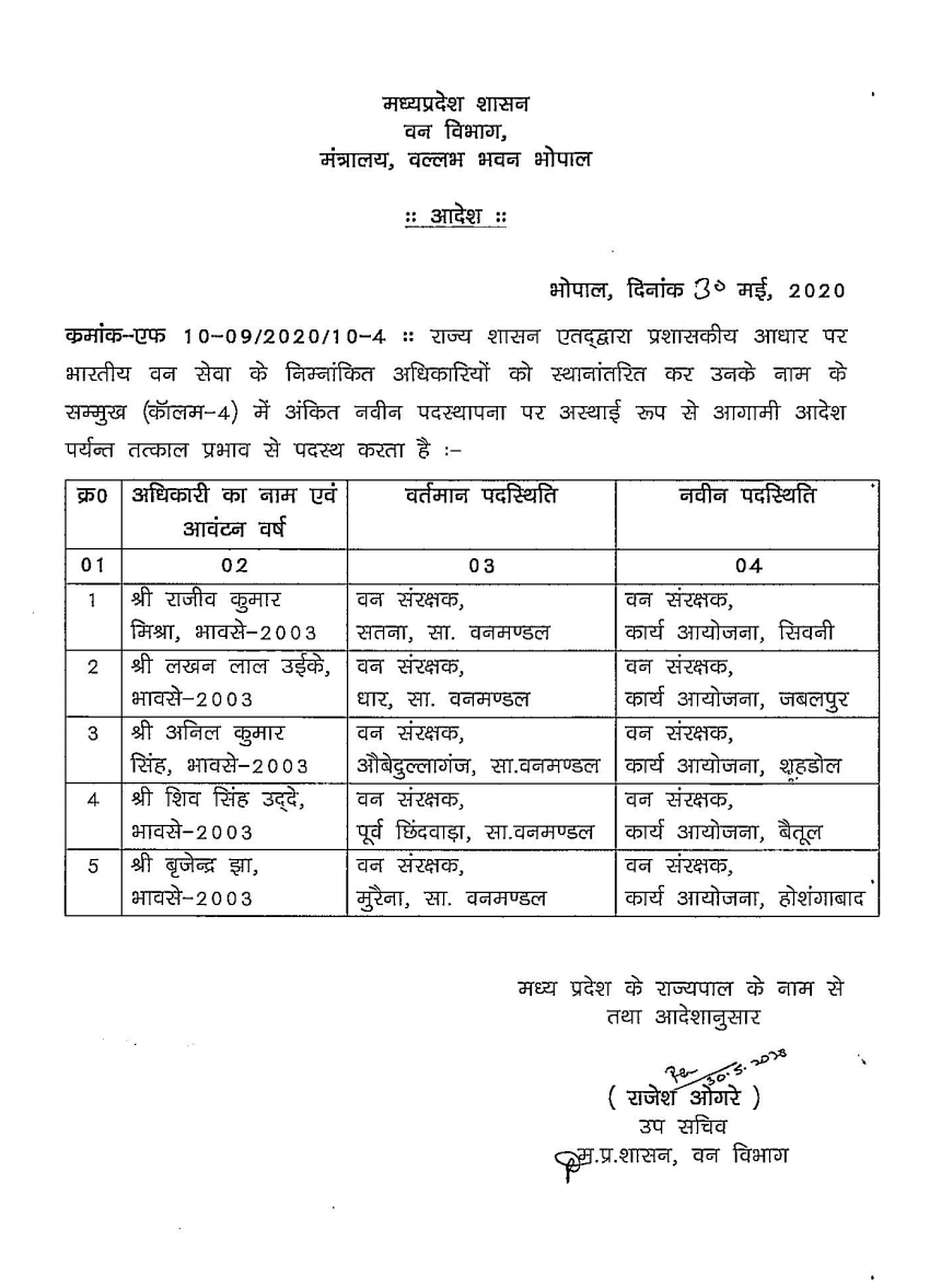 Five forest conservators  transferred