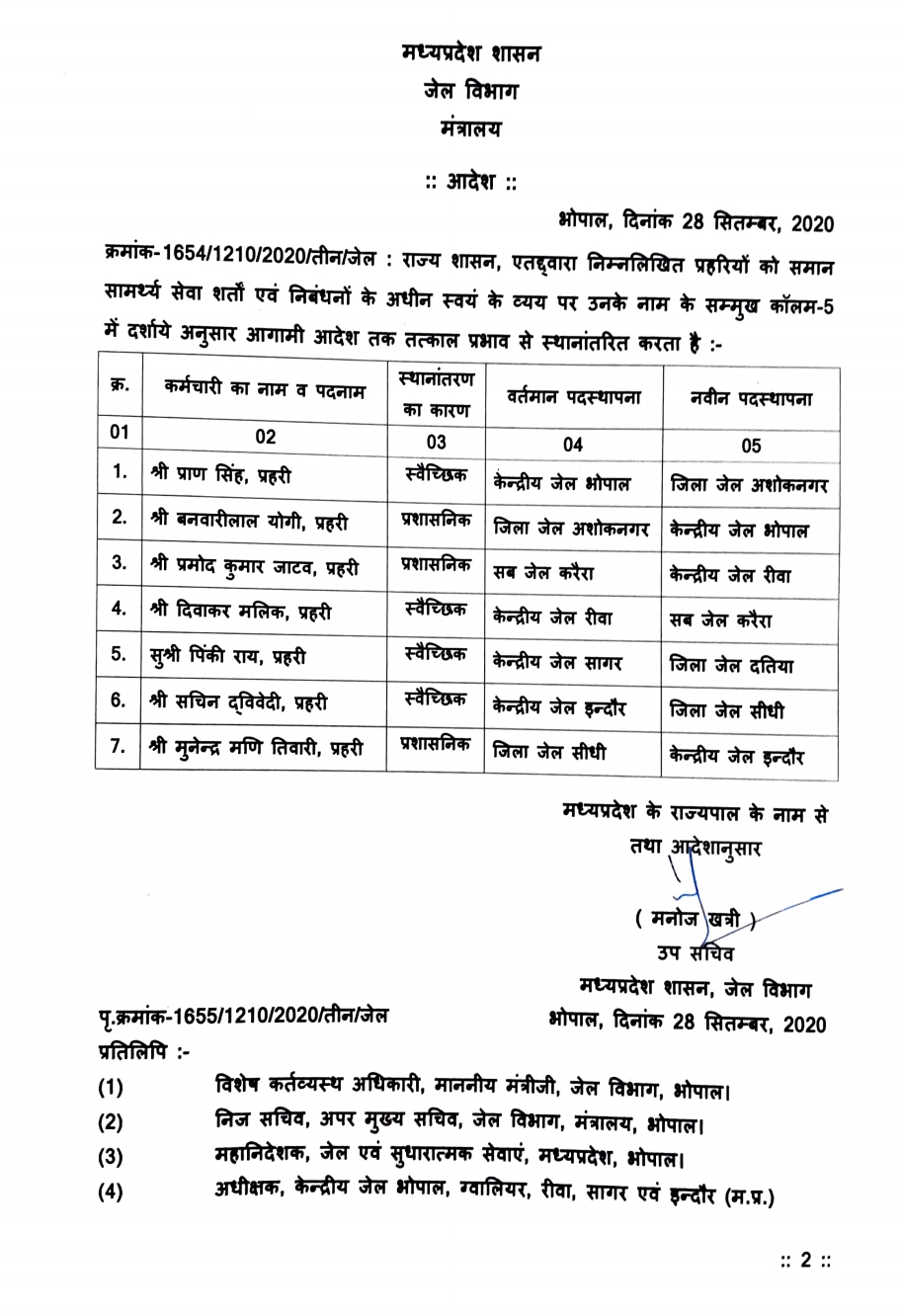 List released from jail department