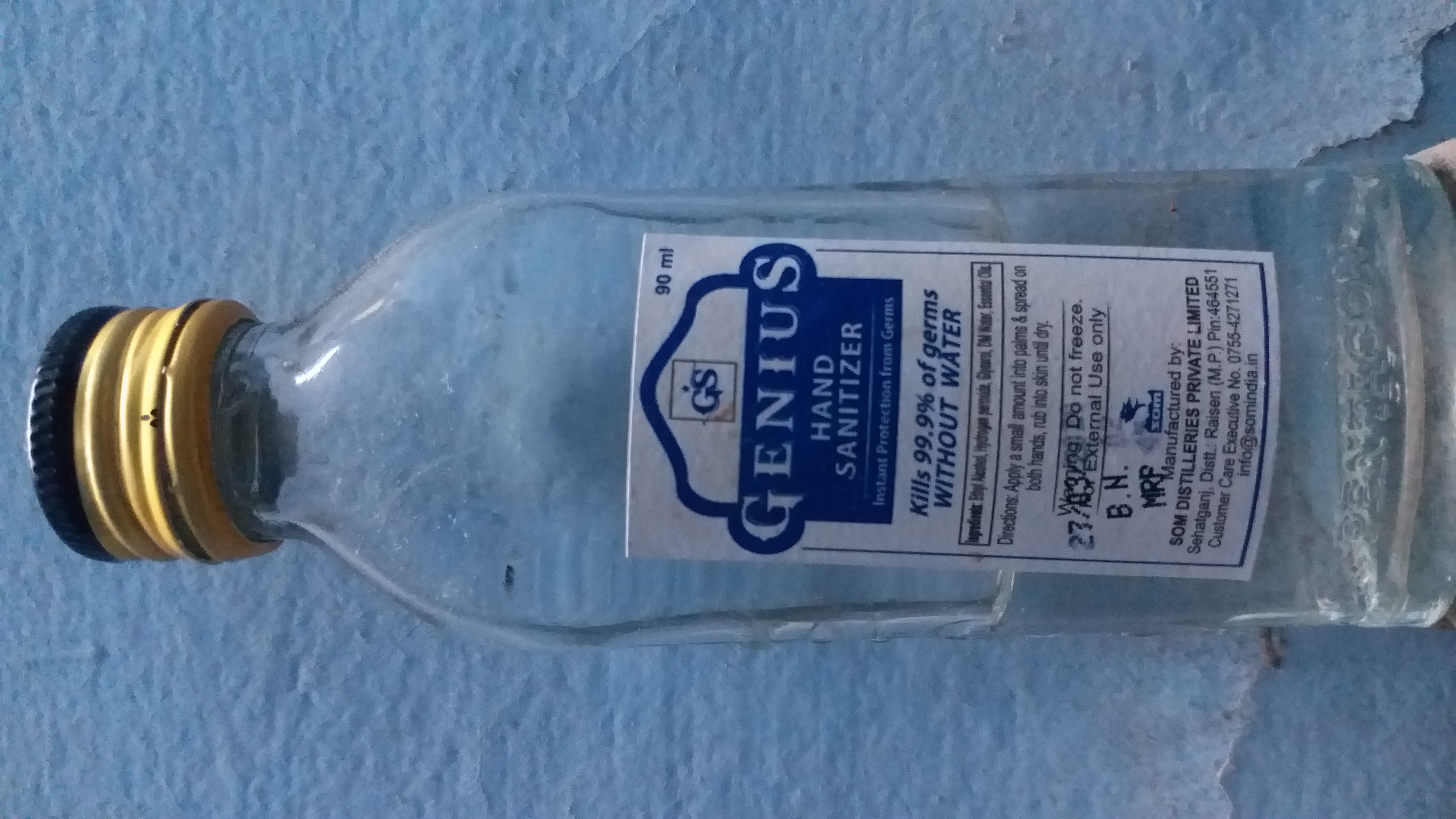 Half a dozen bottles of sanitizer found at home