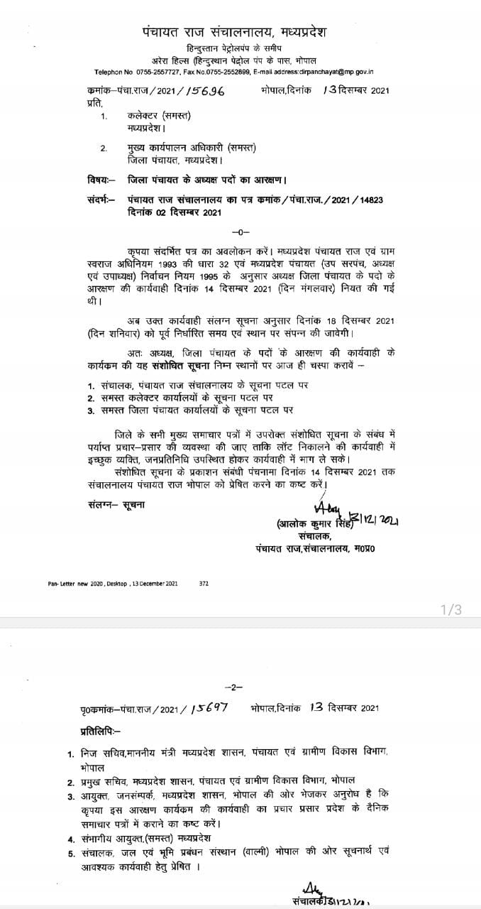 Decision on reservation for post of District Panchayat President will be done on December 18