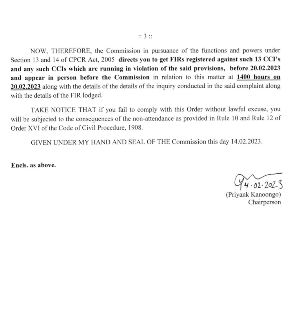 NCPCR notice to mpwcd