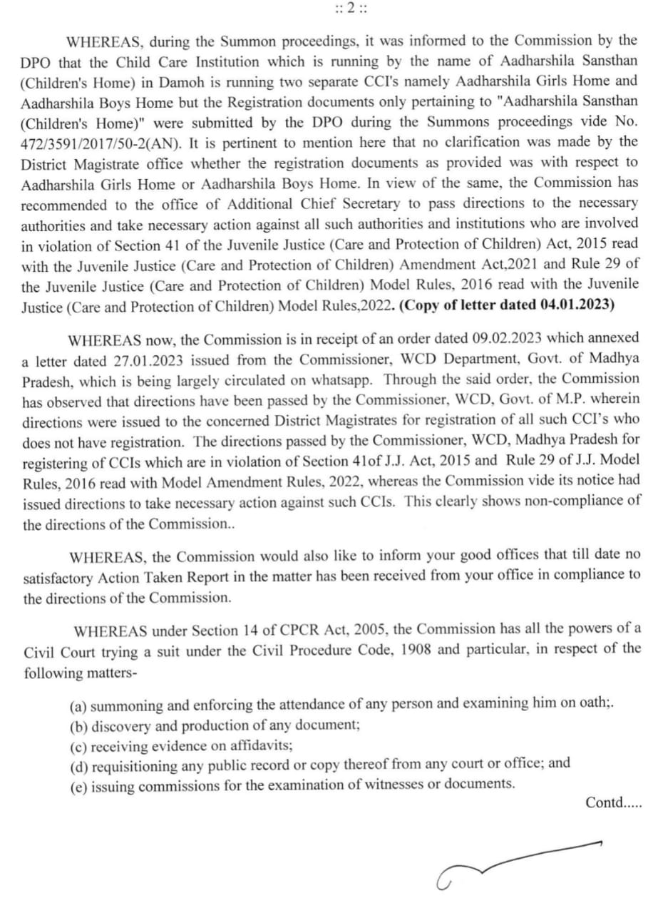 NCPCR notice to mpwcd