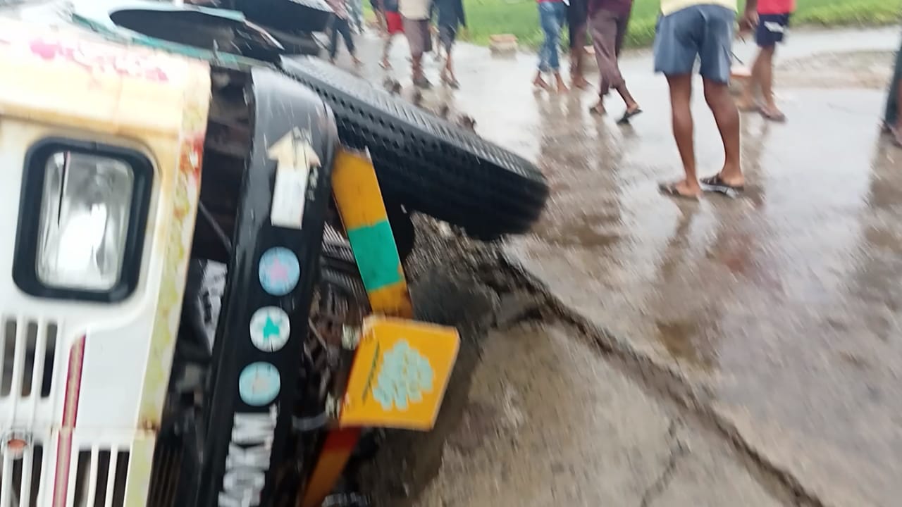 Cement laden truck overturned