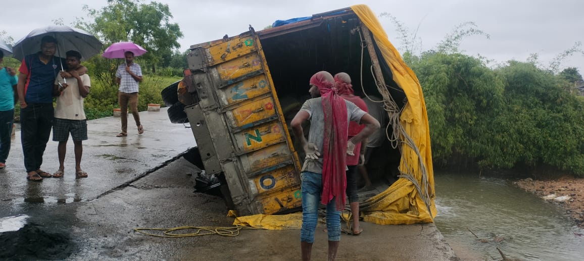 Cement laden truck overturned