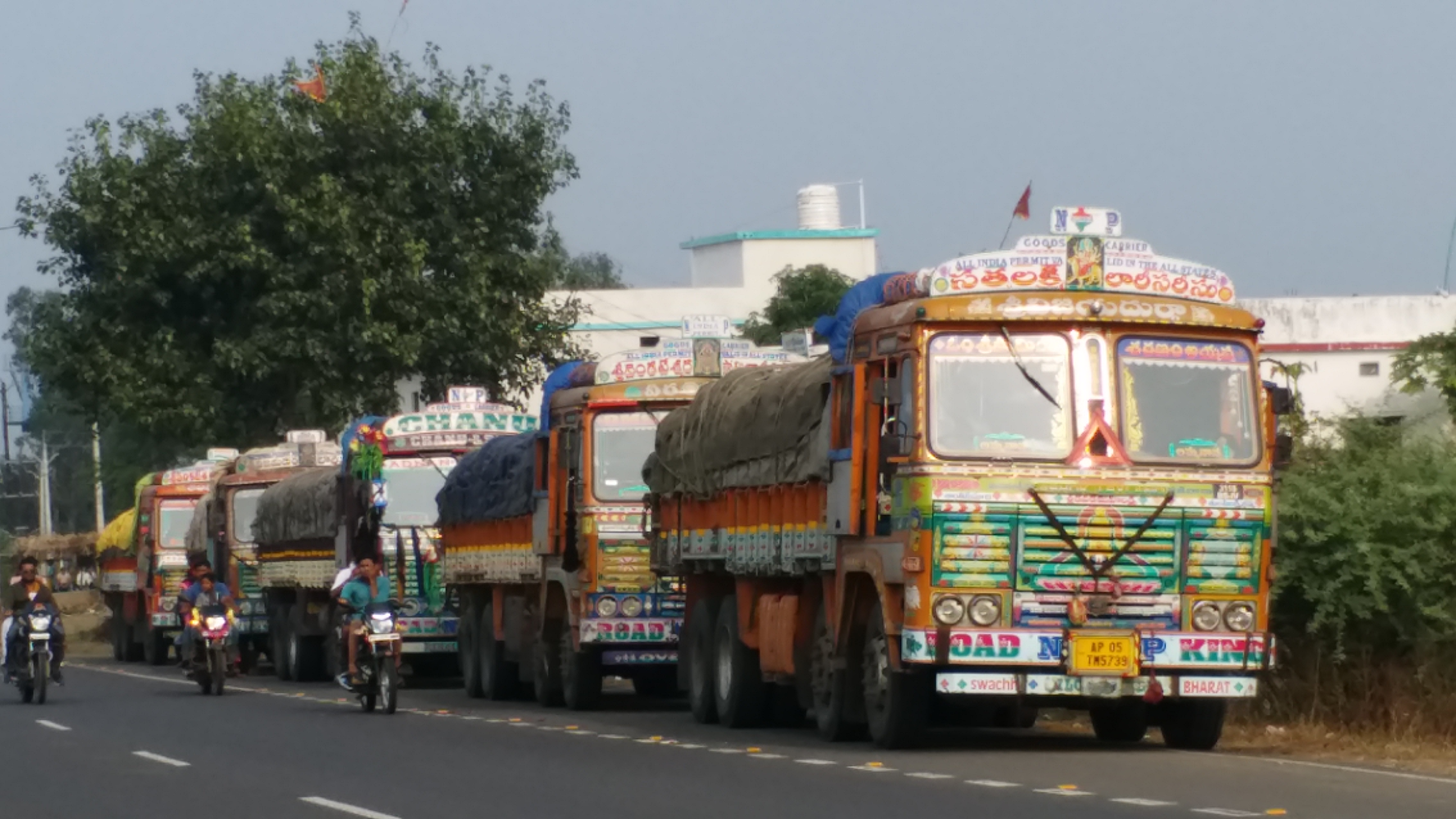 Trucks parked on the highway