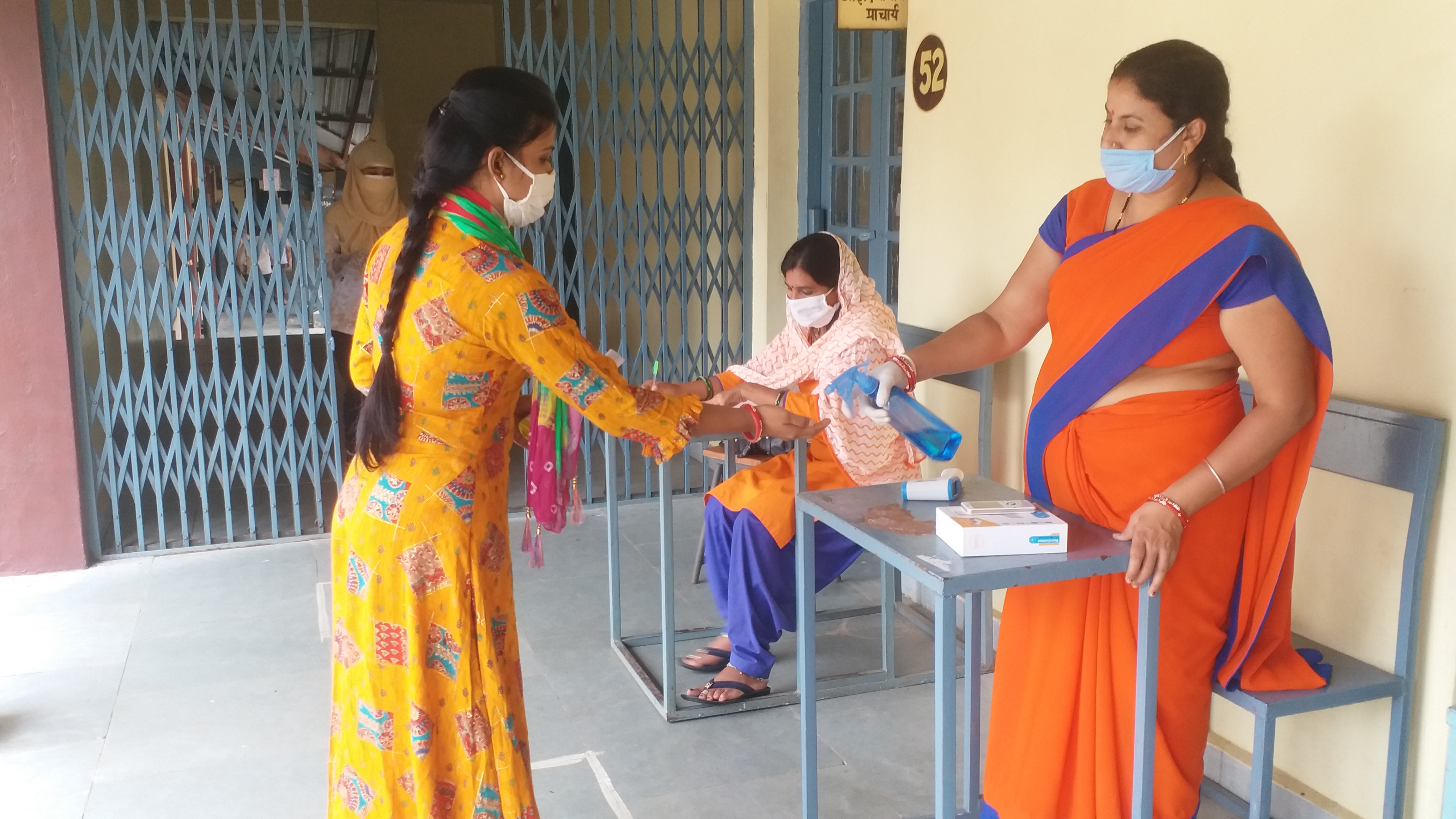 Entry is being given in the examination hall after hand sanitizing