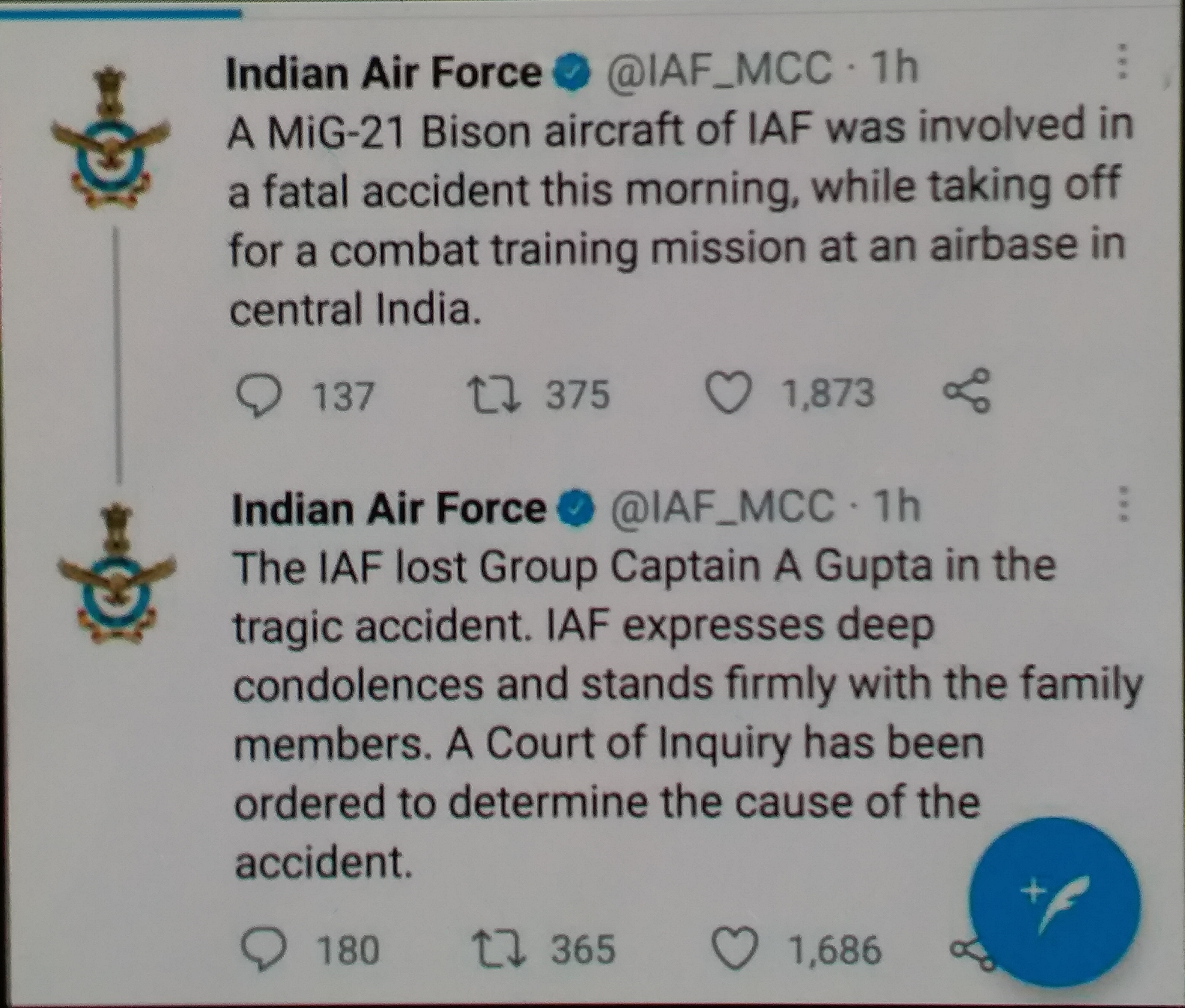 Indian Air Force tweet  More about this source textSource text required for additional translation information