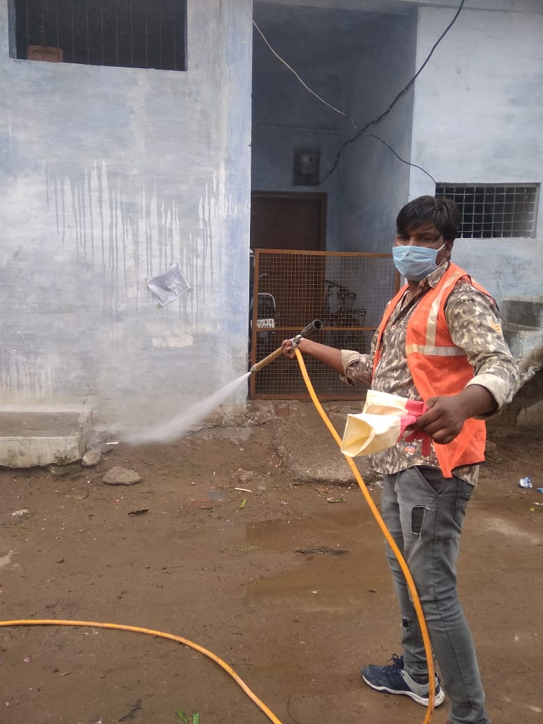 Spraying of sanitizer in the cantonment areaSpraying of sanitizer in the cantonment areas of Itarsis of Itarsi