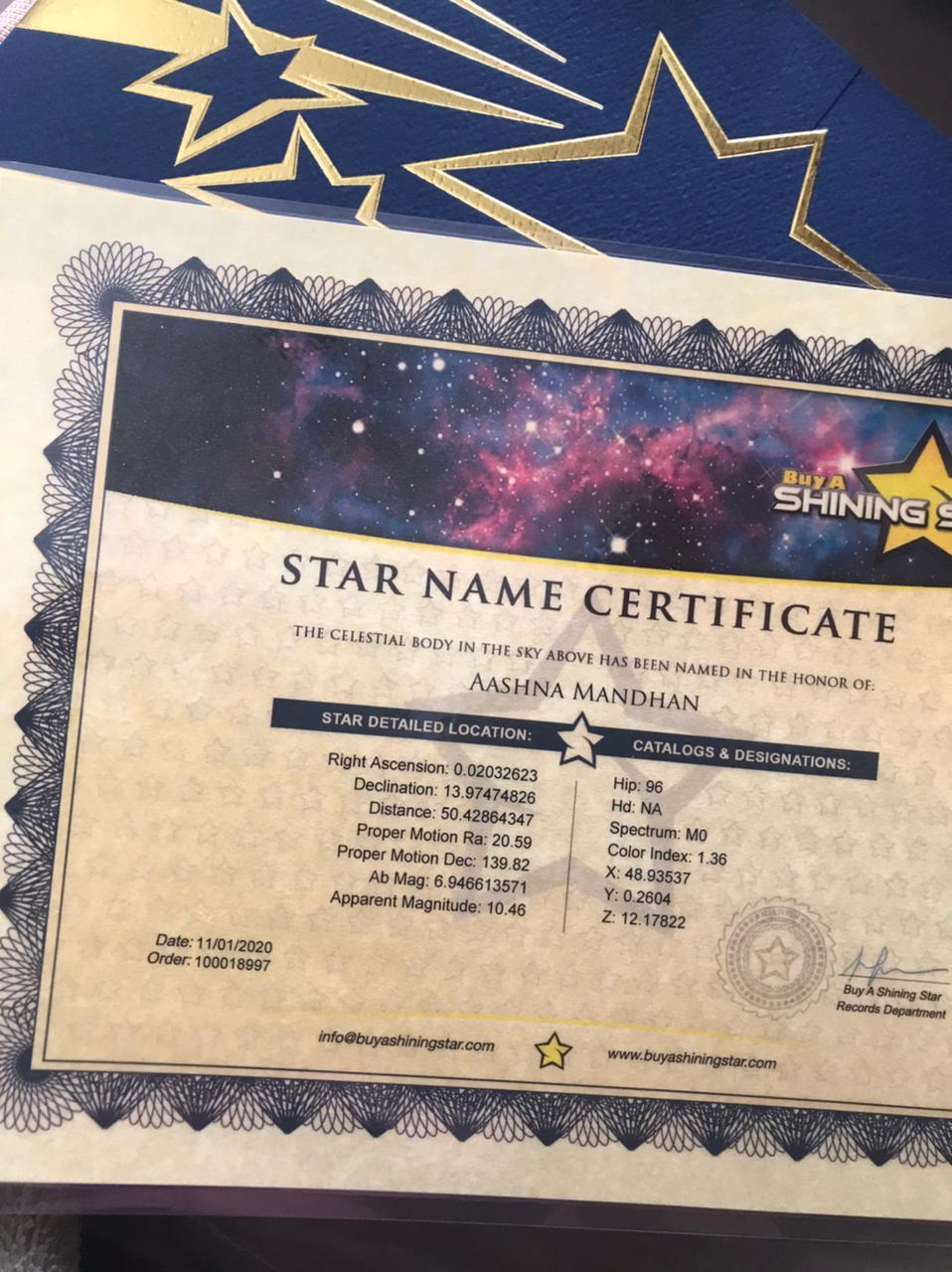 star name certificate