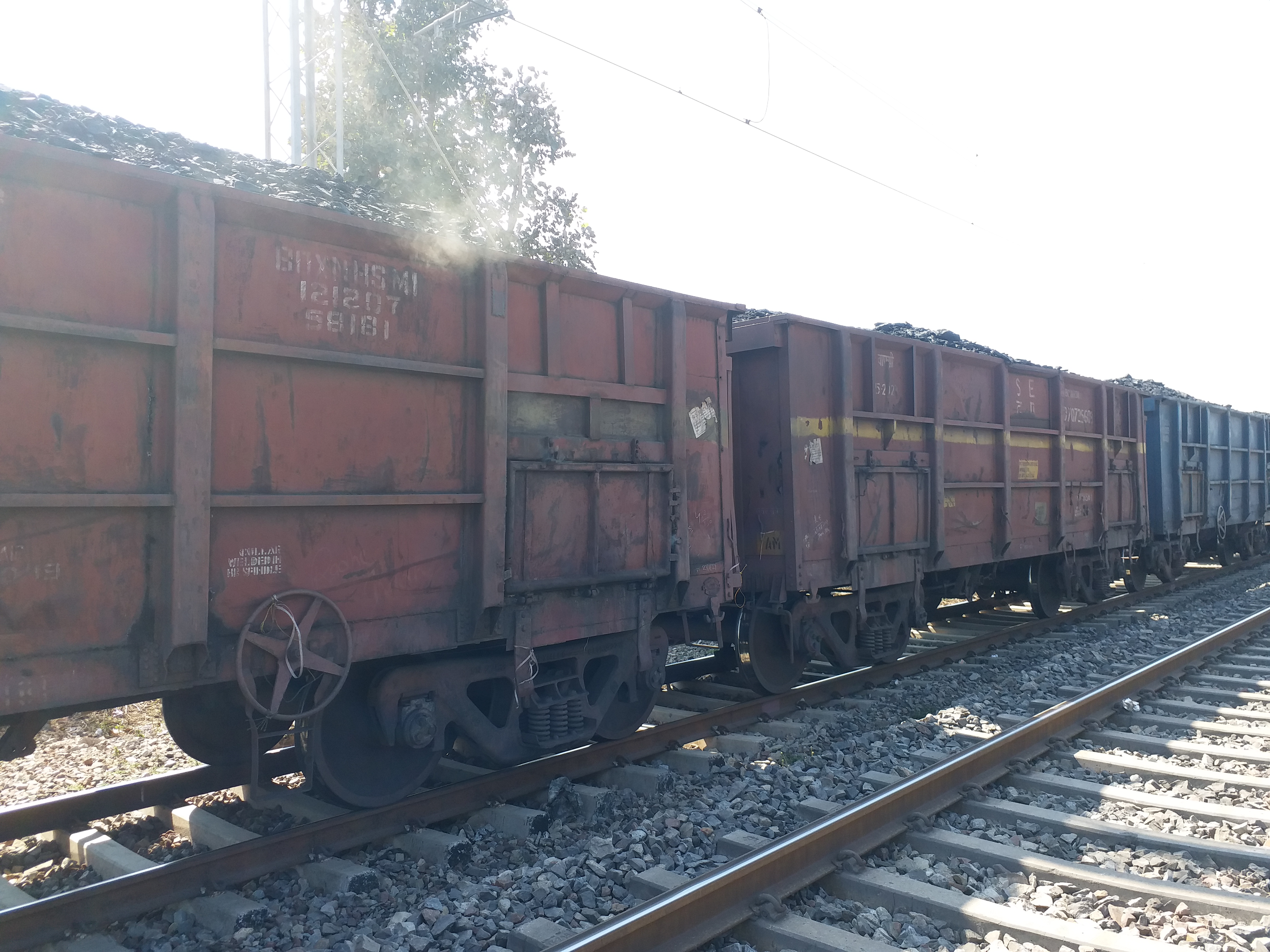 Fire in coal filled goods train in Hardua railway station of Katni