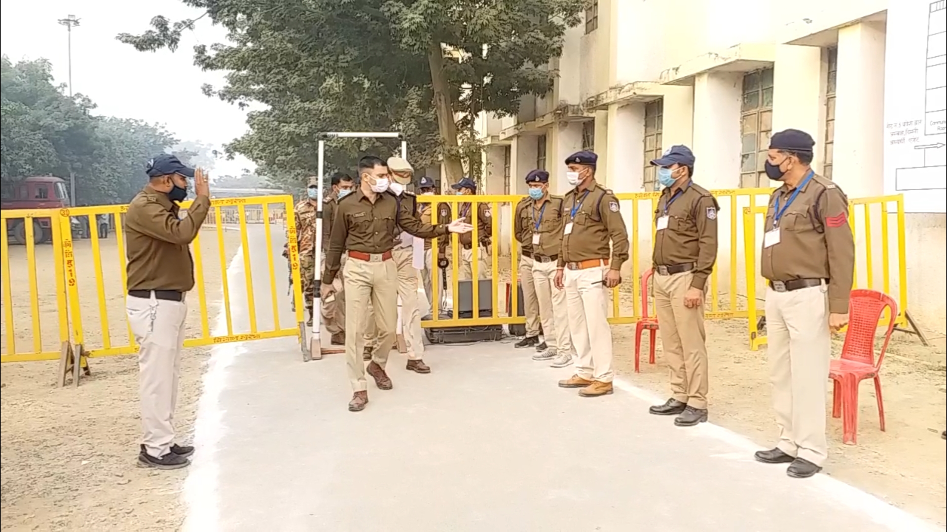 Police standing outside the counting center