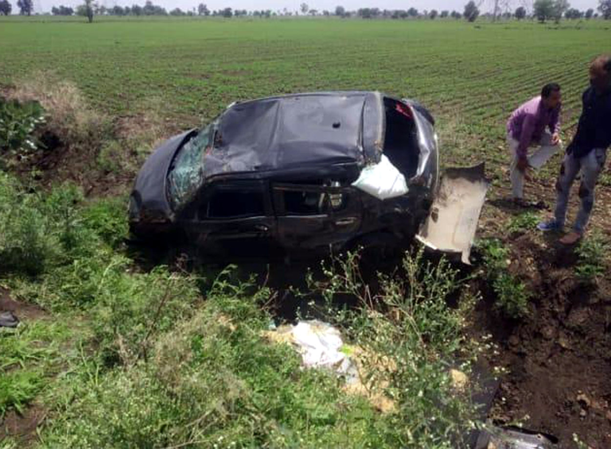 Overturned car on highway