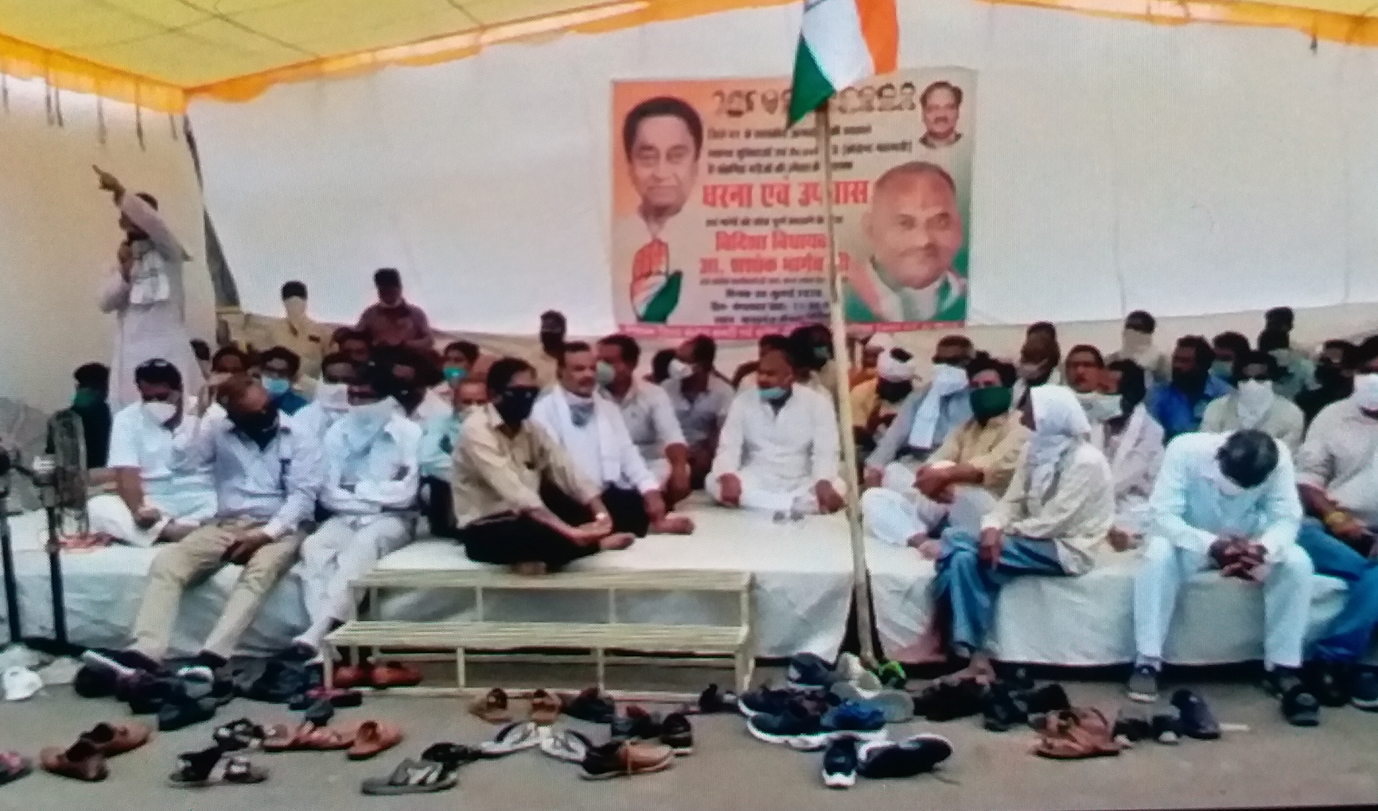 On July 28, MLA gave a sit-in at Madhavganj intersection