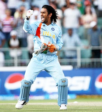 MS Dhoni demonstrates his fist after winning the 2007 World T20.