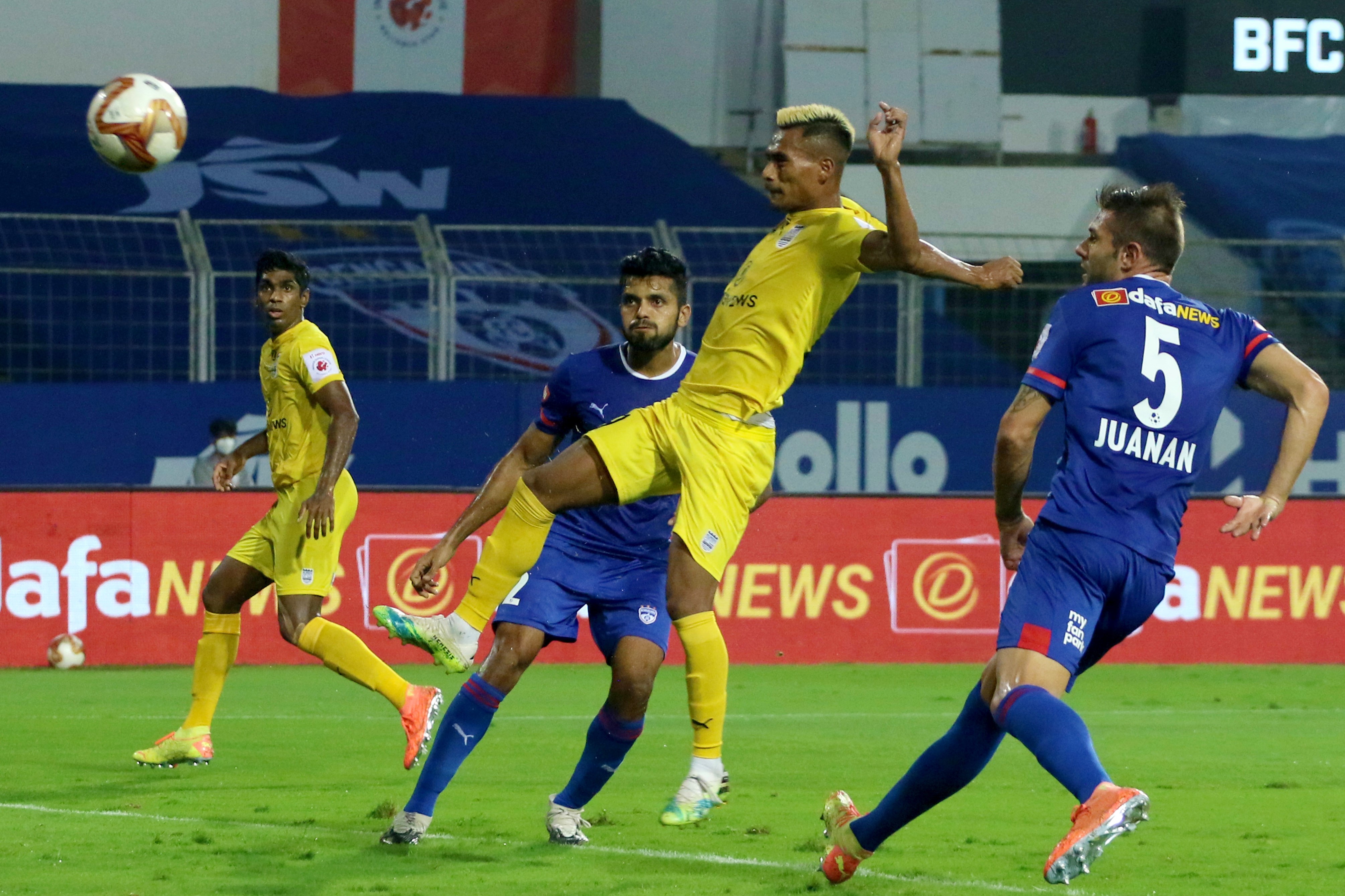 Mumbai City's Bipin Singh scores from a volley