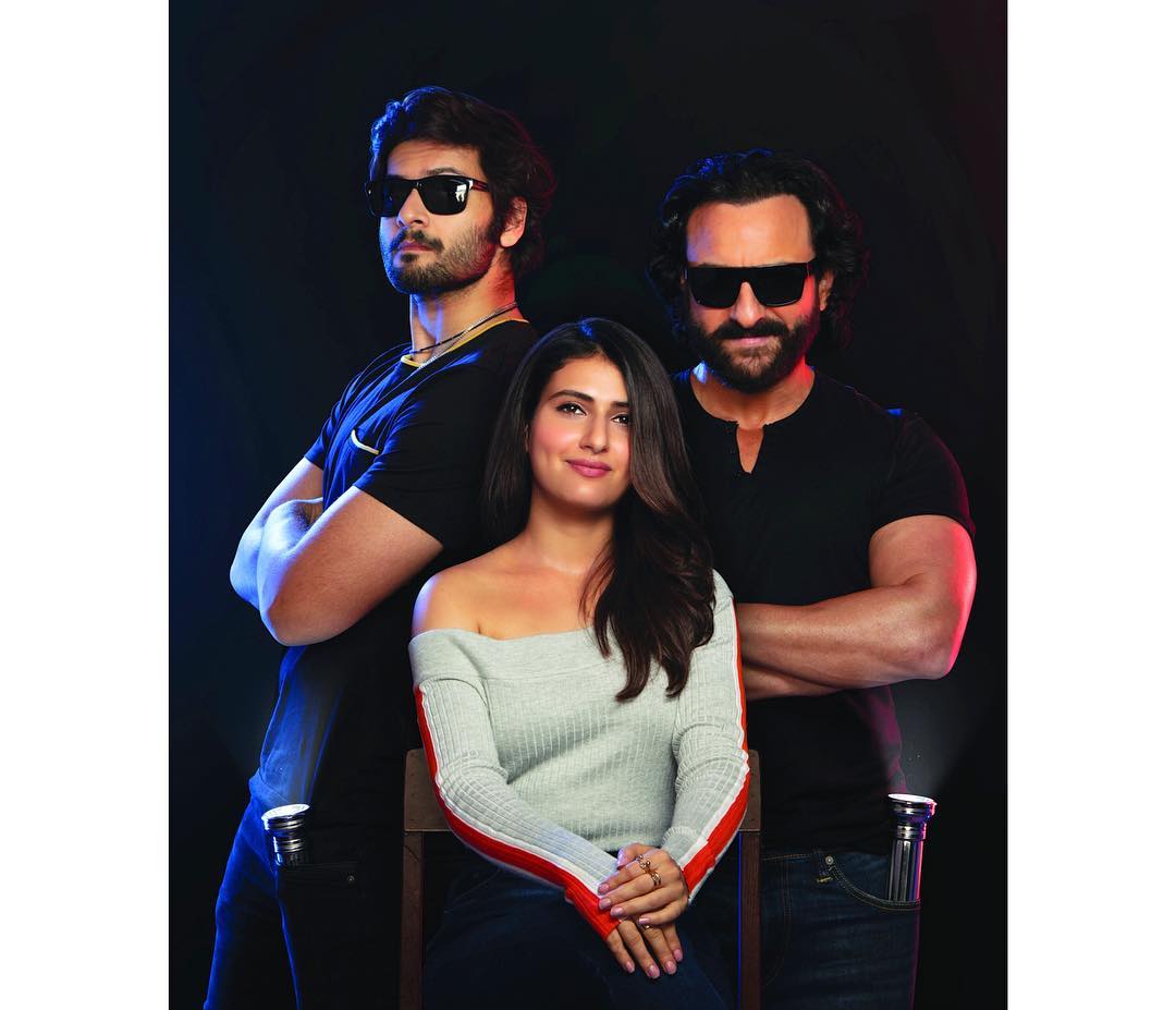 Saif Ali Khan, Ali Fazal and Fatima Sana Shaikh in a promotional still for Bhoot Police