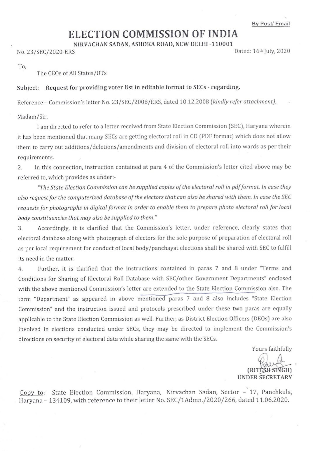 Copy of Guidelines by ECI in July 2020