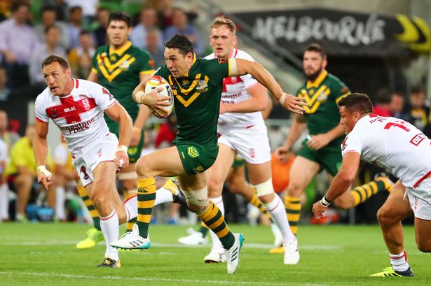 Australian rugby team in action against arch-rivals England.