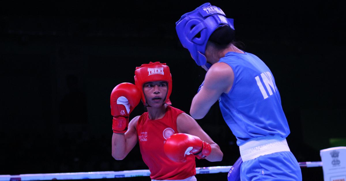 Nikhat Zareen in action against Mary Kom at India qualifier for the Asia/Oceania Olympic qualifier berth for Tokyo Games.