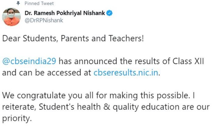 CBSE: Results of 12th exams released