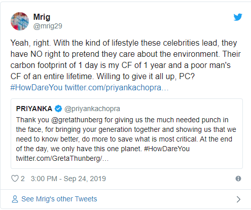 Priyanka Chopra backs up Greta Thunberg