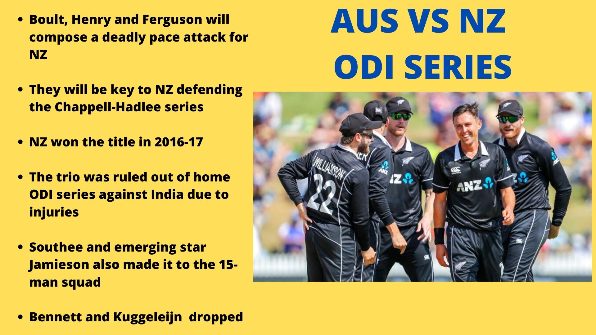 New Zealand's tour of Australia begins on March 13 in Sydney.