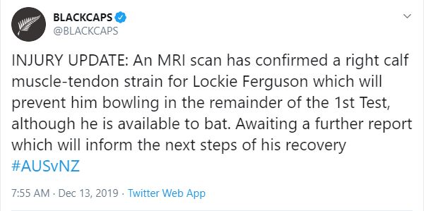 New Zealand Cricket board's official Twitter handle confirmed the news.