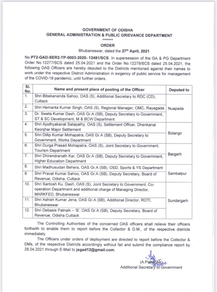OAS officers deputed in western Odisha districts