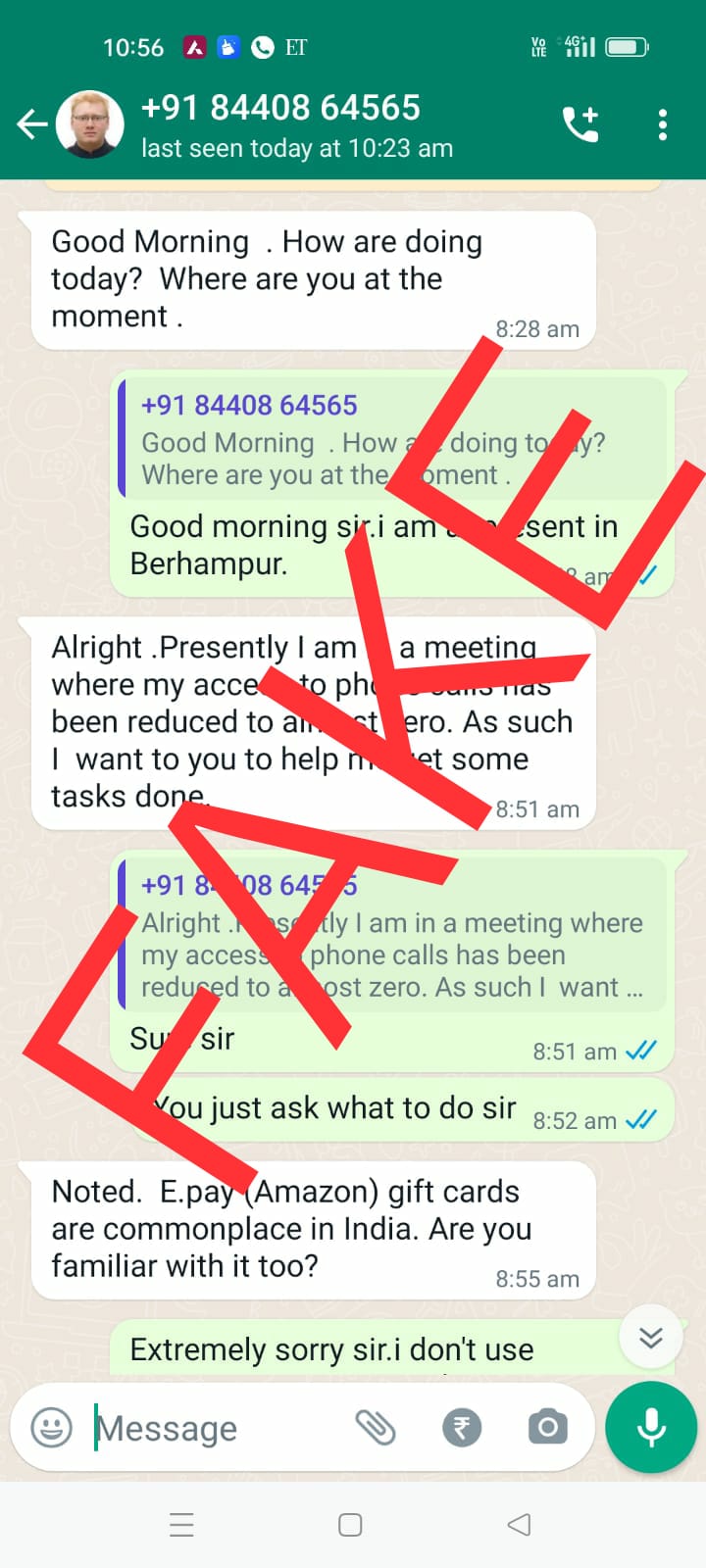 berhampur commissioner fake whatsapp account