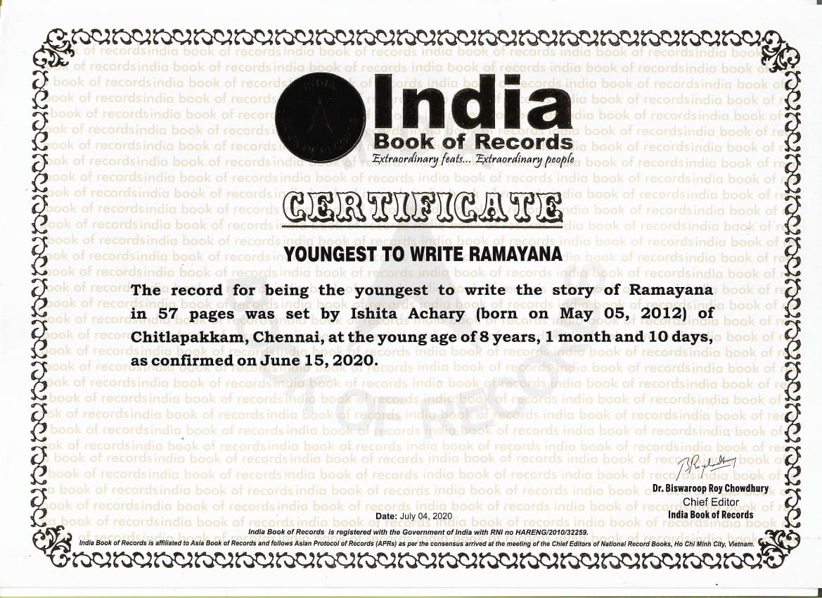 Certificate of India Book of Records