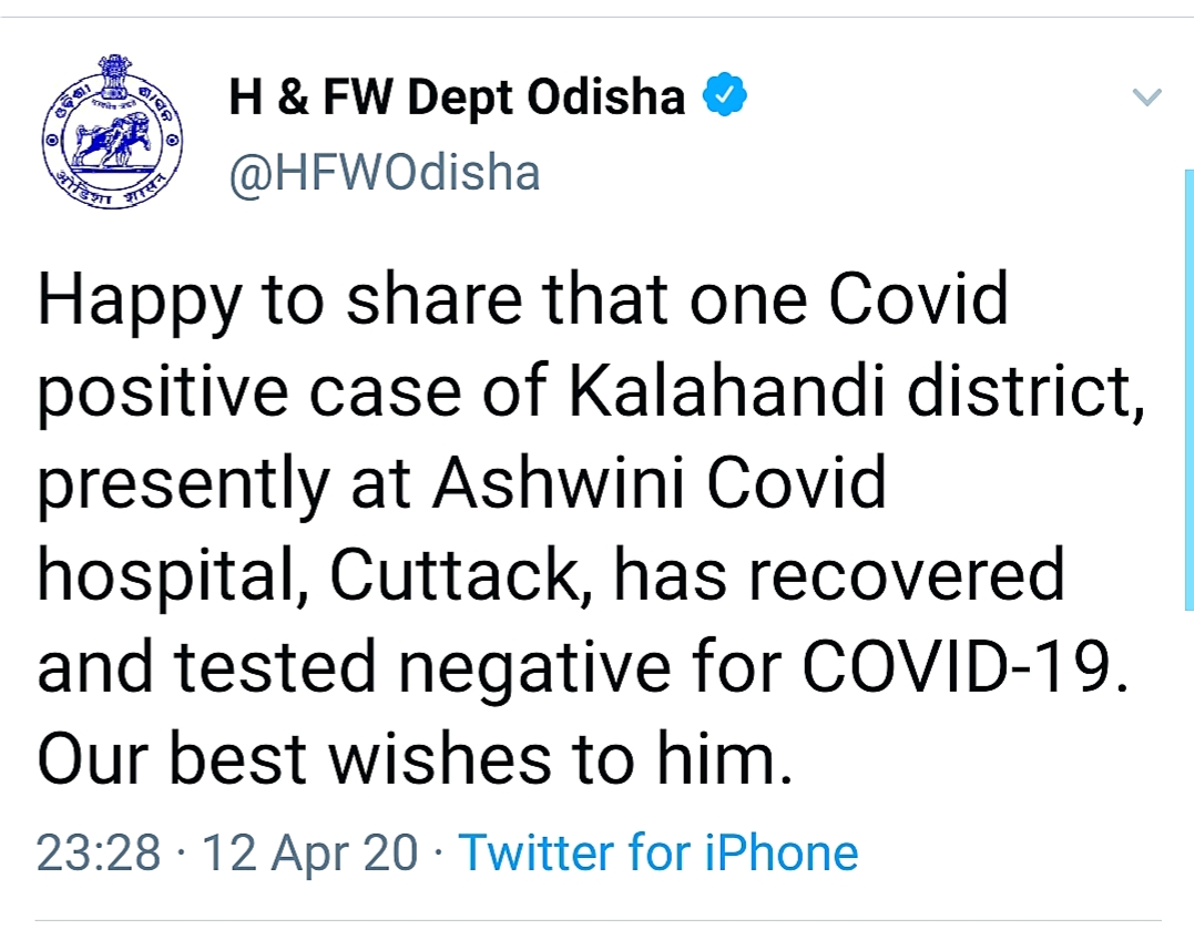 one Covid positive case of Kalahandi has recovered