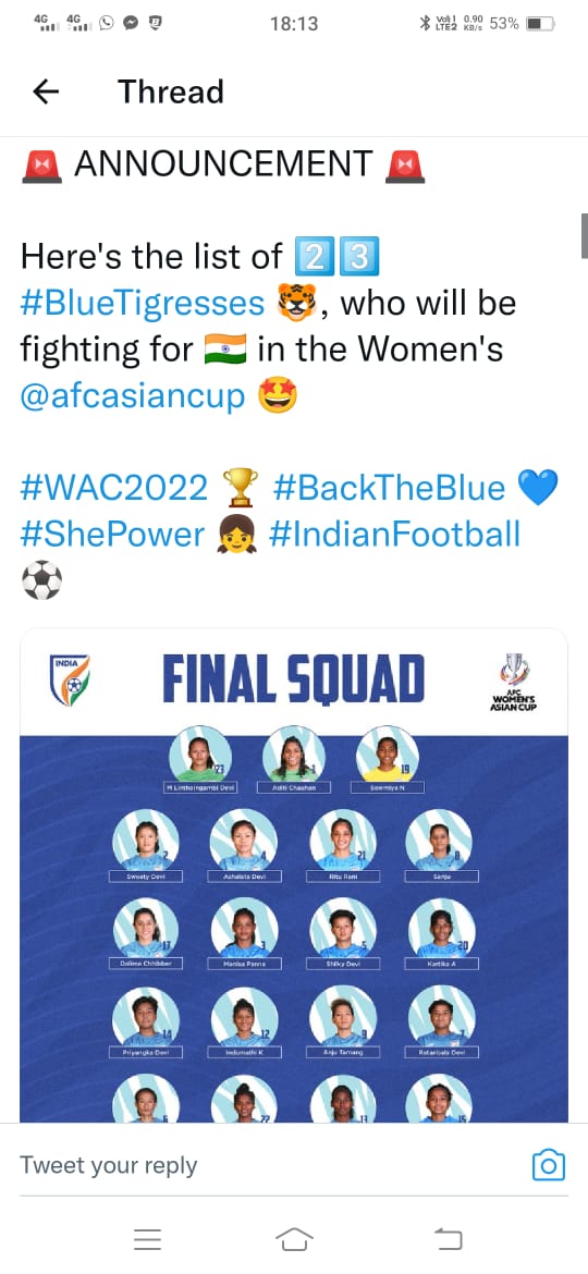 AFC Women's Asian Cup: India announce 23-member squad