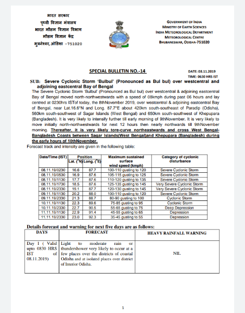 ପାରାଦ୍ୱୀପ ଠାରୁ 400 କିମି ଦୂରରେ ବୁଲବୁଲ