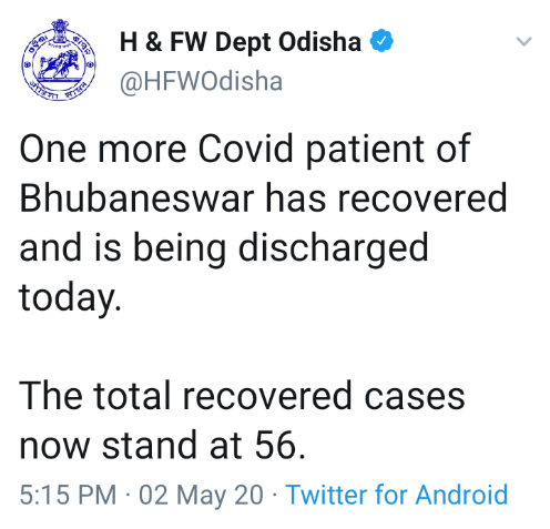 one more covid patient rcovered in bhubaneswar