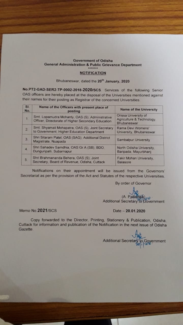 5 New Registrar posted in university