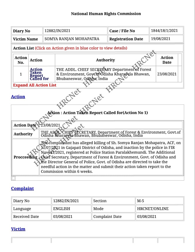 ACF Soumyaranja death case NHRC directs to report within 6 weeks